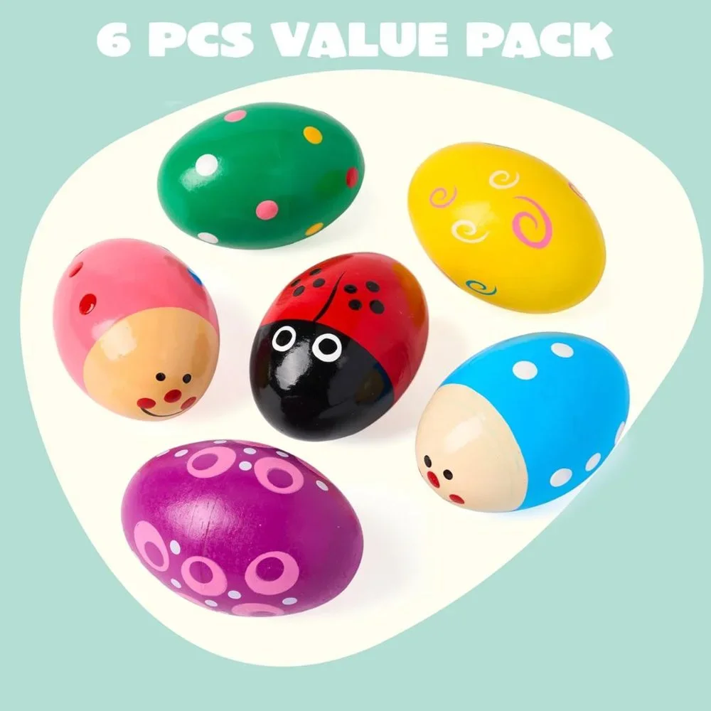 6 Music Easter Wooden Eggs - Shakers and Play